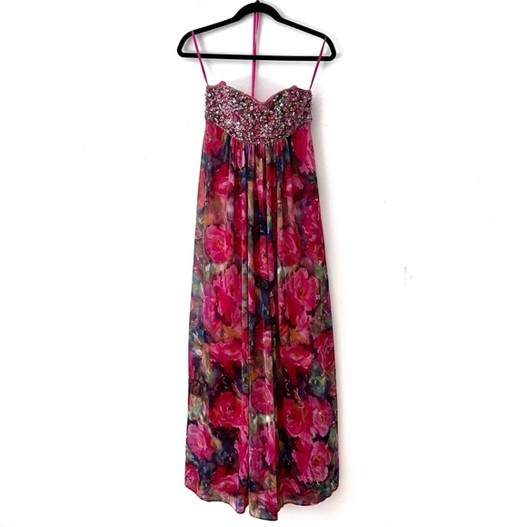 Jovani Pink Strapless Sequin Embellished Floral Dress - Picture 1 of 7